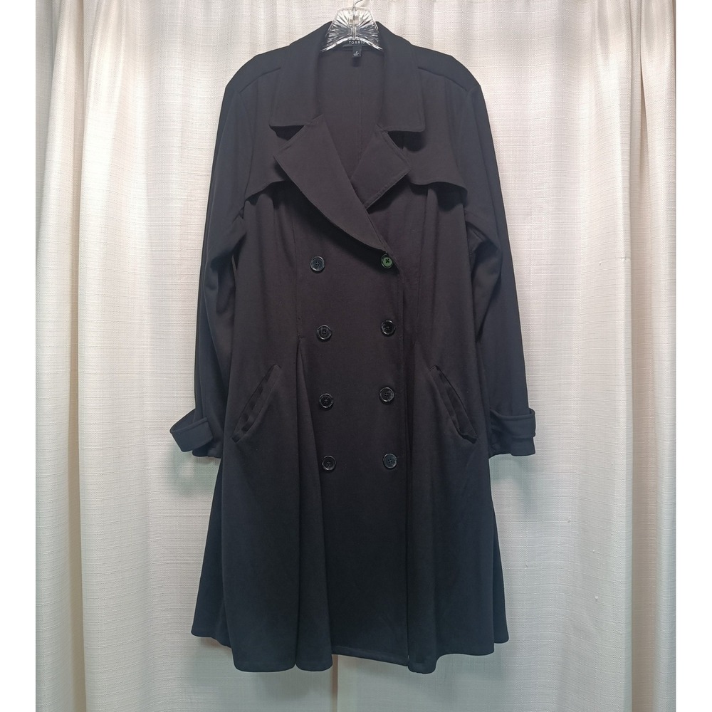 Torrid Black Ponte Double Breasted Trench Coat Pleated Back Womens Plus Size 2